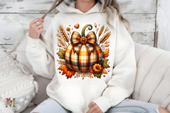 Plaid Pumpkin PNG, Vintage Autumn Floral Bow Sublimation Product Image 7
