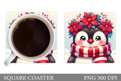 Cute Penguin Coaster Design. Christmas Coaster Sublimation Product Image 1