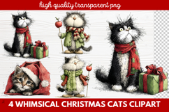 4 Whimsical Christmas Cats Clipart | Cute Holiday Cat PNG Product Image 1