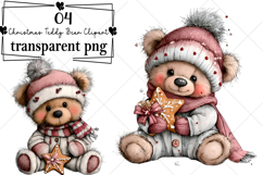 Whimsical Christmas Teddy Bear Clipart Watercolor PNG Product Image 1