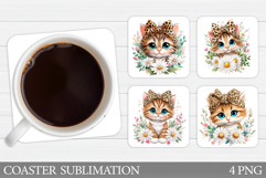 Cute Cat Coaster Design. Cat Flowers Coaster Product Image 1