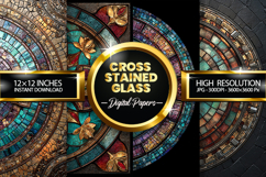 Cross Stained Glass Digital Papers - 04 variations Product Image 1