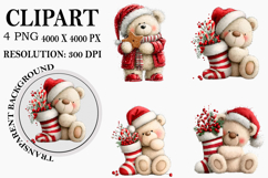 Whimsical Christmas Teddy Bear Clipart Watercolor PNG Product Image 1