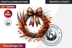 Cozy Autumn Wreath - Boho Farmhouse Fall Clipart PNG Product Image 1