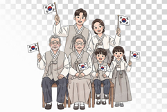 Korean Family Hanbok Taegeukgi Patriotic Gathering PNG Product Image 1