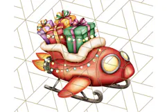 Santa Sleigh Ride Clipart PNG, Flying Reindeer Christmas Art Product Image 4
