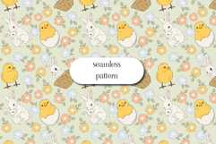 Easter Bunny and Chick Seamless Pattern, Spring Floral Product Image 1
