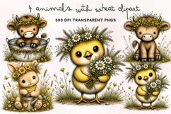 Farm Animals With Wheat Clipart PNG Product Image 1
