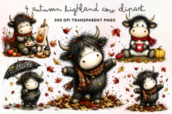 Autumn Highland Cow Clipart PNG Product Image 1