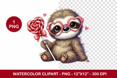 valentine png watercolor clipart - sloth Product Image 1