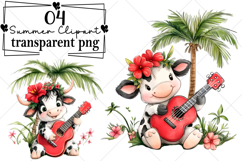 Whimsical Highland Cow Summer Clipart Watercolor PNG Product Image 1