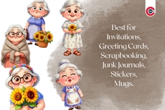 Whimsical Boho Grandma Clipart Bundle Floral Elderly Woman Product Image 8