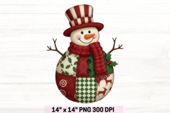 Patchwork Snowman PNG, Christmas quilted snowman Png. Product Image 1