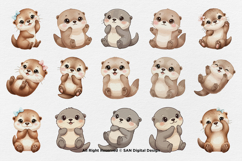 15 Bundle Watercolor Baby Otter Cute Animal Pet Kids Sticker Product Image 8