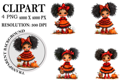 Whimsical Halloween Girl Clipart Watercolor PNG Product Image 1