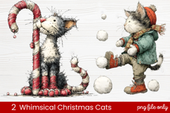 2 Whimsical Christmas Cats Clipart | Cute Holiday Cat PNG Product Image 1