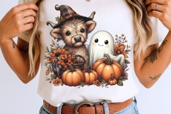 Halloween Ghost And Highland Cow Png, Floral Halloween Png. Product Image 8