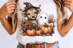 Halloween Ghost And Highland Cow Png, Floral Halloween Png. Product Image 8