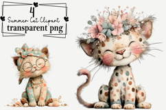 Summer Cat Clipart PNG Watercolor PNG Product Image 1