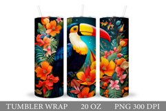 Toucan Tumbler Sublimation. Toucan Flowers Tumbler Design Product Image 1
