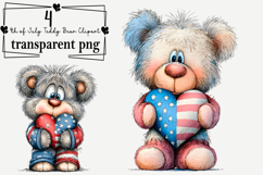 4th of July Teddy Bear Clipart Watercolor PNG Product Image 1