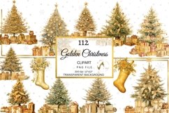 Wartercolor Golden Christmas Clipart Bundle, Gold Xmas PNGs Product Image 5