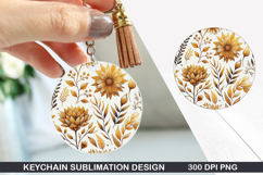 Flower Keychain Sublimation - Autumn Keychain PNG Design Product Image 1