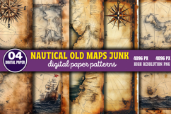 Nautical Old Maps Junk Journal Pattern PNG Product Image 1