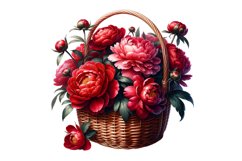 Peony Flowers Basket Spring Clipart Sublimation PNG Product Image 1