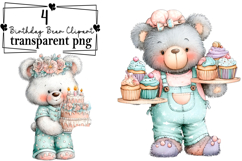Whimsical Birthday Teddy Bear Clipart Watercolor PNG Product Image 1