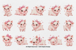 15 Bundle Watercolor Girl Pig Pink Baby Hog Farm Sticker Product Image 8
