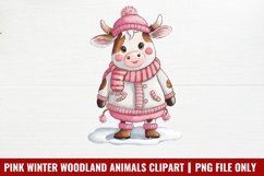 Pink Winter Woodland Animals Clipart Bundle PNG Product Image 9
