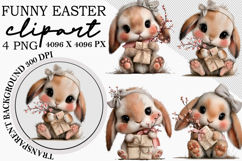 Whimsical Bunny Easter Clipart, Watercolor Easter Bunny PNG Product Image 1