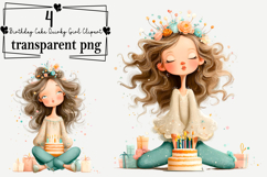 Birthday Cake Quirky Girl Clipart Watercolor PNG Product Image 1