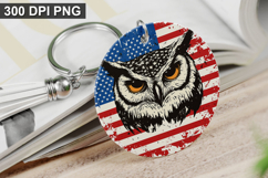 4Th Of July Owl Keychain Sublimation - Round Keychain PNG Product Image 1
