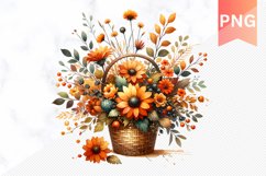 Autumn Flowers Basket Sublimation - Clipart PNG Design Product Image 1