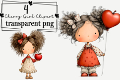 Watercolor Cherry Girl Clipart Watercolor PNG Product Image 1