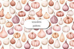 Watercolor Pumpkin &amp; Gourd Seamless Pattern | Autumn Harvest Product Image 1