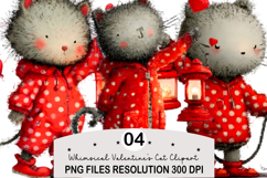 Whimsical Cats Valentine's Day Clipart, Valentine's Day PNG Product Image 1