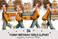 Funny Birthday Girls Clipart Watercolor PNG Product Image 1