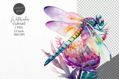 Dragonfly clipart, Flower clipart, Summer clipart Product Image 1