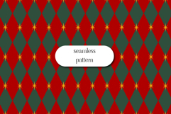 Red and Green Harlequin Seamless Pattern with Gold Stars Product Image 1