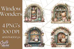 Cozy Christmas Village Window Clipart PNG for Crafts Product Image 1