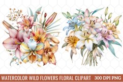 Watercolor Wild Flowers Floral Clipart, Watercolor Clipart Product Image 1