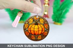 Pumpkin Keychain Sublimation, Round Keychain PNG Design Product Image 1