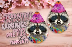 Floral Raccoon Teardrop Earrings for Sublimation Product Image 1