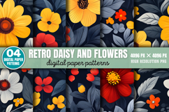 Retro Daisy and Flowers Patterns Paper Bundle PNG Product Image 7