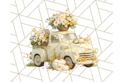 Vintage Truck Pumpkin and Fall Flowers PNG Clipart, Autumn Product Image 4
