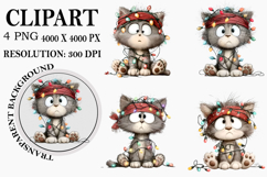 Whimsical Christmas Cat Clipart Watercolor PNG Product Image 1