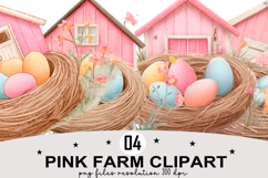 Whimsical Pink Farm Clipart Watercolor png Product Image 1